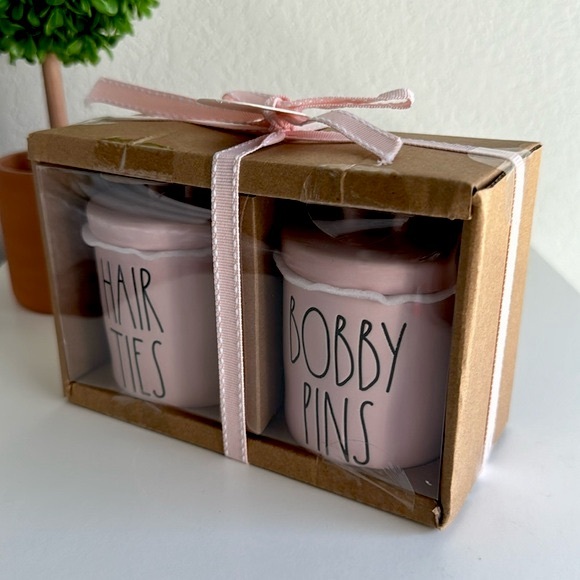 ❗️RAE DUNN PINK HAIR TIES & BOBBY PINS MINI CANISTER MODERN FARMHOUSE ORGANIZER - Picture 7 of 7